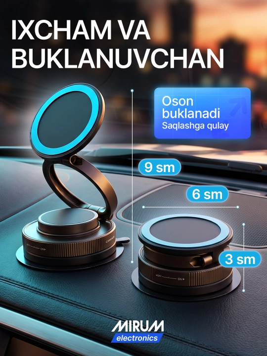 Avtomobil uchun magnitli telefon ushlagichi, qora yig'iluvchi avto holder