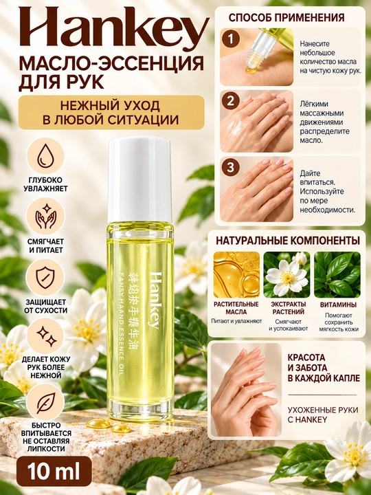 Hankey Hand Essence Oil qo‘l uchun essensiya moyi, o‘simlik ekstrakti bilan, 10 ml