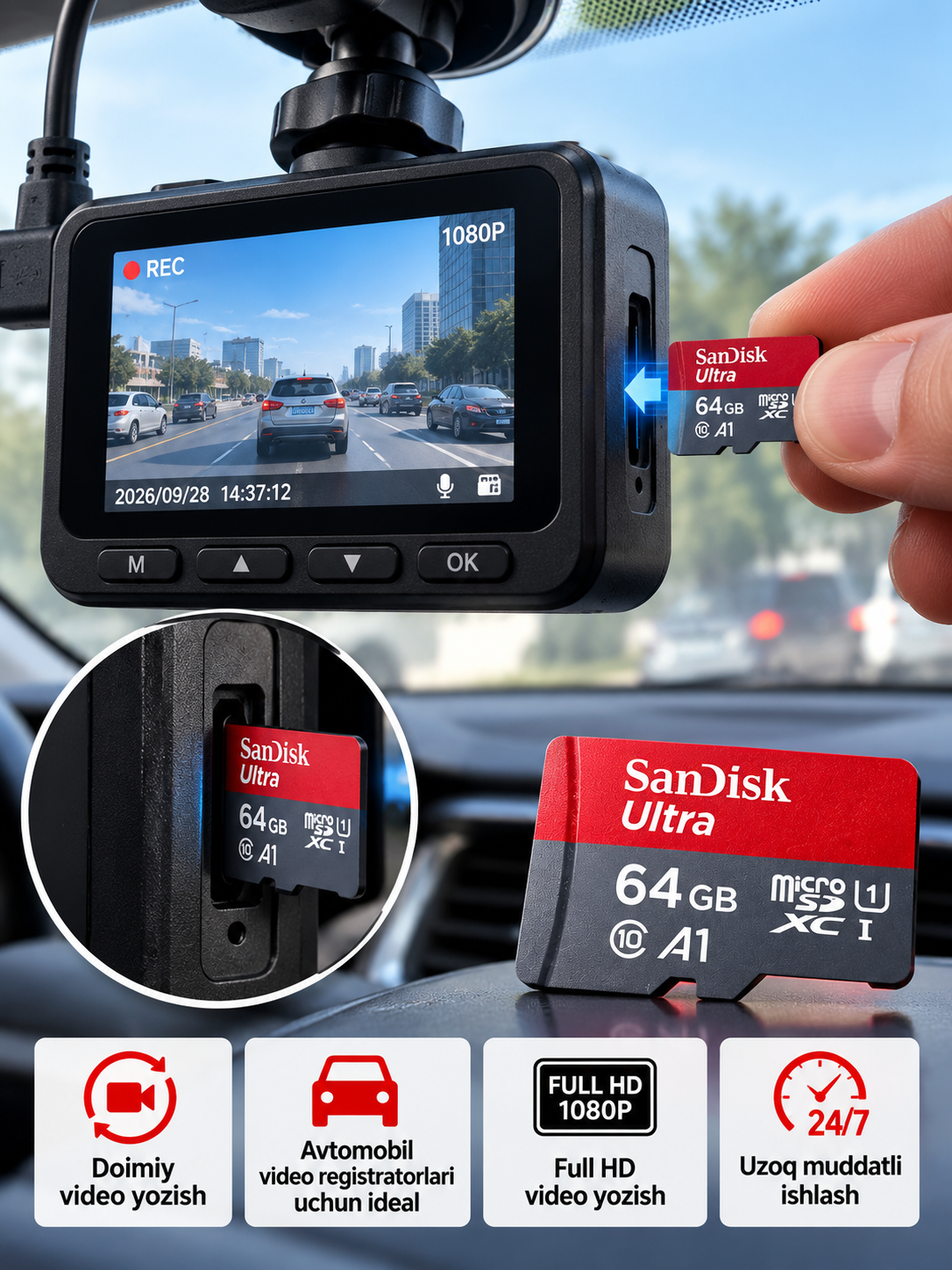 SanDisk Ultra microSDXC 64GB карта памяти, до 120 МБ/с