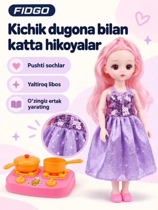 FIDGO qo‘g‘irchoq va aksessuarlar to‘plami, rolli o‘yinlar uchun