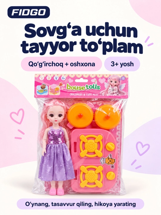 FIDGO qo‘g‘irchoq va aksessuarlar to‘plami, rolli o‘yinlar uchun