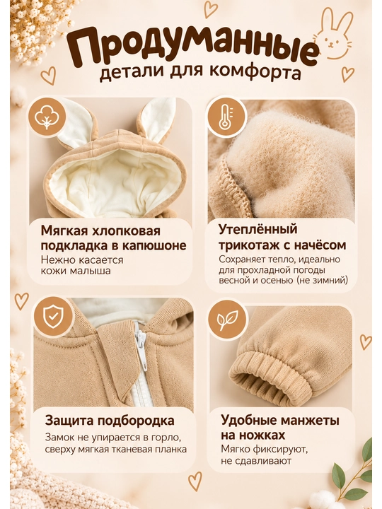 Комбинезон для детей, комбинезон-зайчик, с капюшоном и ушками зайца, от 3 месяцев до 2 лет