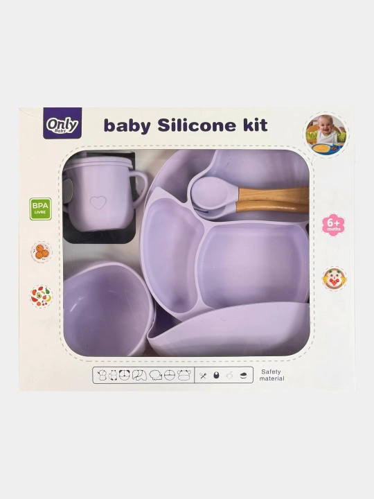 Bolalar uchun silikon idish-tovoq to'plami 6 in 1 Only Baby: likopcha, kosa, stakan - 