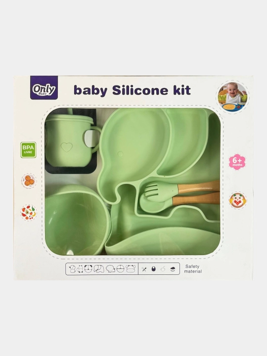 Bolalar uchun silikon idish-tovoq to'plami 6 in 1 Only Baby: likopcha, kosa, stakan - 