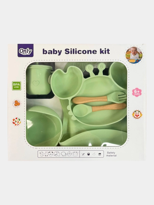 Набор детской силиконовой посуды 6 в 1 Only Baby: тарелка, миска, поильник, ложка