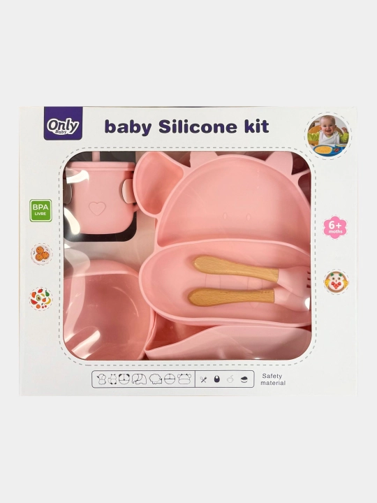 Bolalar uchun silikon idish-tovoq to'plami 6 in 1 Only Baby: likopcha, kosa, stakan - 