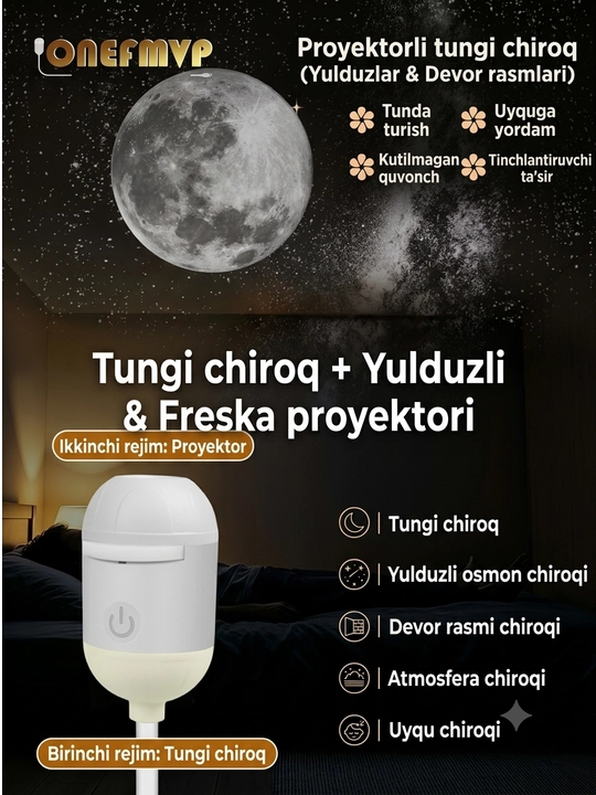 3 tasi 1 da Tungi Chiroq, yulduzli Proyektor va Gallaktika xonagizda