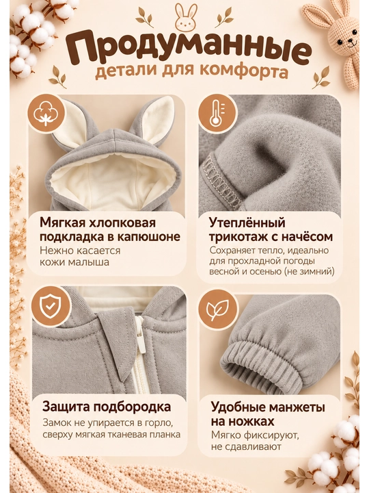 Комбинезон для детей, комбинезон-зайчик, с капюшоном и ушками зайца, от 3 месяцев до 2 лет