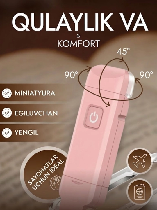Kitob o'qish chiroqi, simsiz chiroq - USB qayta zaryadlanuvchi