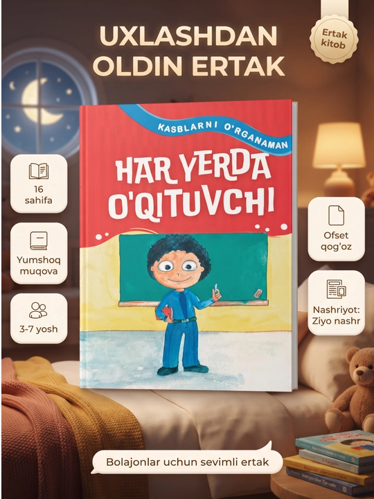 Uxlashdan oldin ertak: "Har yerda o'qituvchi" Bolajonlar uchun sevimli rangli ertak kitob - 