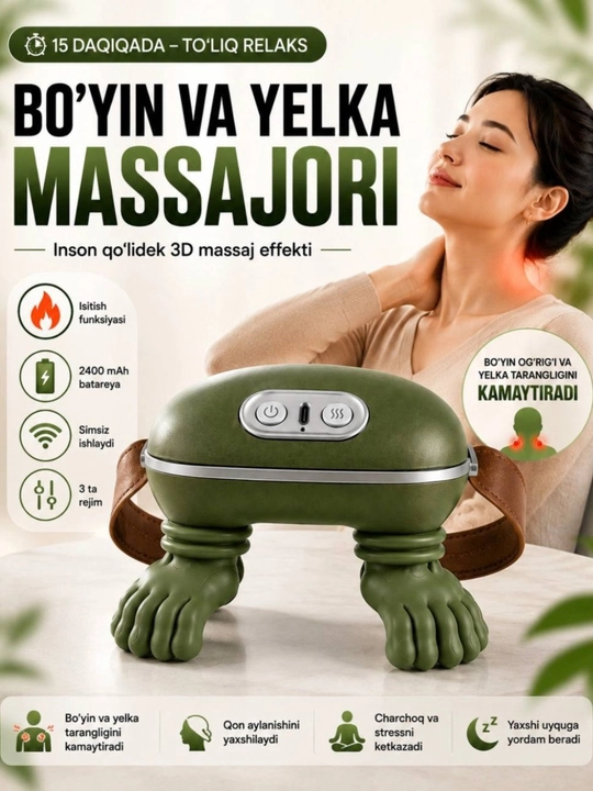 Elektr bo'yin va yelka massajchisi, inson qo'llari shaklidagi tana massajchisi - 