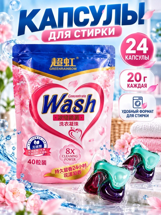 Капсулы для стирки с ароматом, автоматические, 20 г