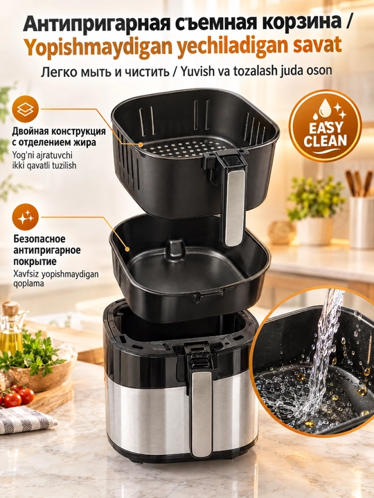SOKANY SK-10037 aerofritür, 8,8 l, 2000 Vt, sensorli displey, avtomatik dasturlar