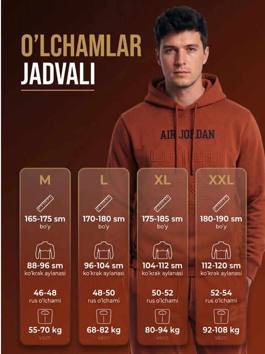 Kuzgi erkaklar sport kostyumi, ikkilik xudi va shim, paxtadan