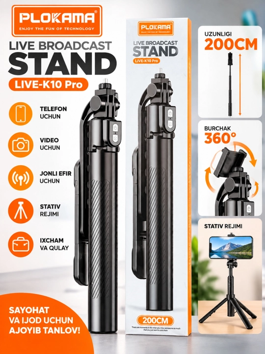 Premium selfi tayoq tripod masofadan boshqarish pulti telefon uchun kop funksiyali shtativ
