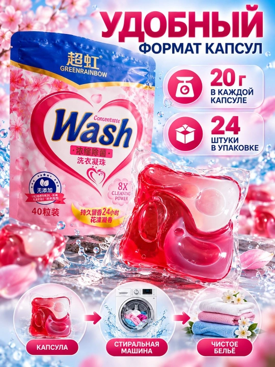 Капсулы для стирки с ароматом, автоматические, 20 г