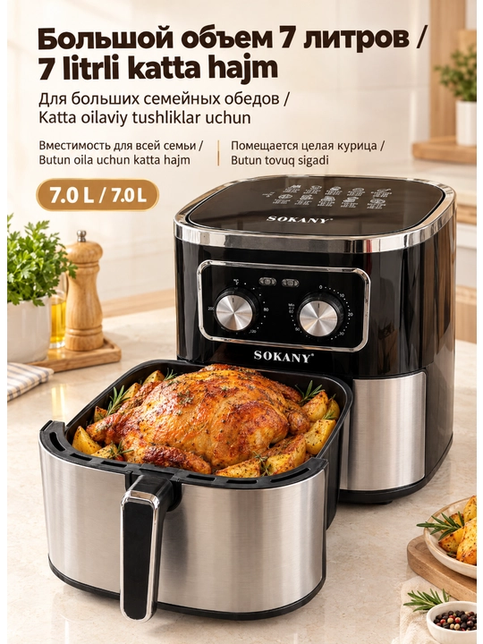 SOKANY SK-10053 aerofritür, 7,0 l, 1700 Vt