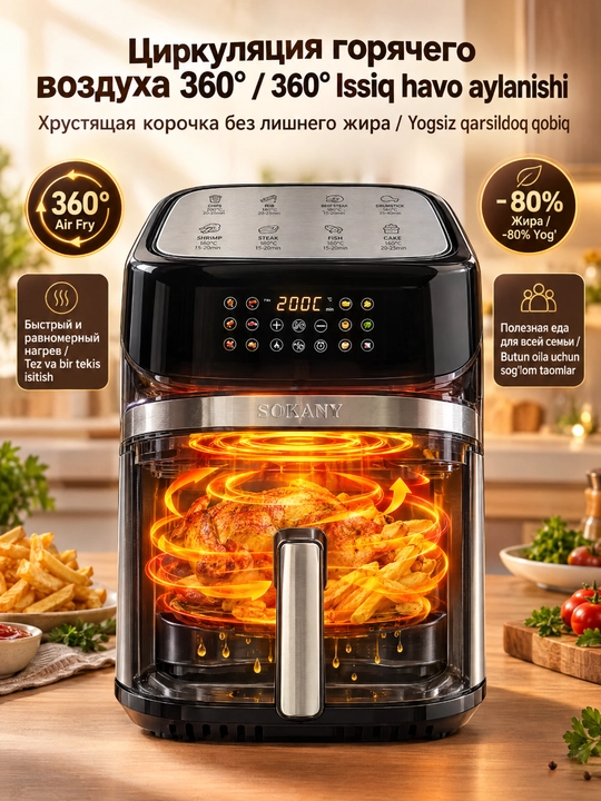 SOKANY SK-10059 aerofritür, 10 l, sensorli displey, avtomatik dasturlar