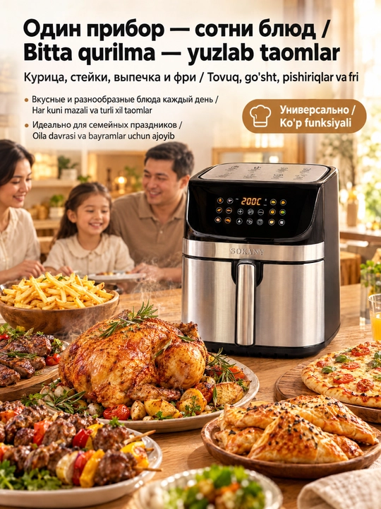SOKANY SK-10059 aerofritür, 10 l, sensorli displey, avtomatik dasturlar