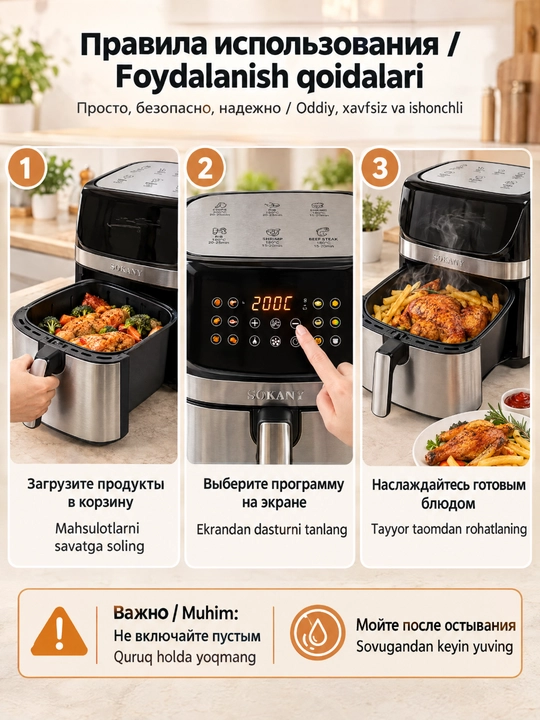 SOKANY SK-10059 aerofritür, 10 l, sensorli displey, avtomatik dasturlar
