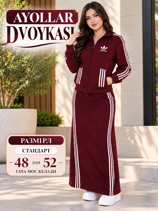 Ayollar uchun sportivkali va uzun yubkali dvoyka, razmer standart 48–52 - 