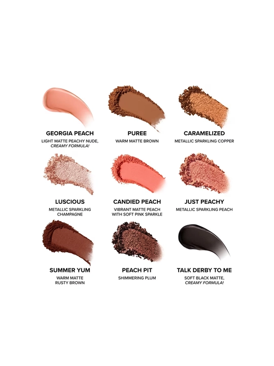 Too Faced Sweet Peach ko‘z soyalari paletkasi mat va yaltiroq 9 rang, shaftoli ifori bilan