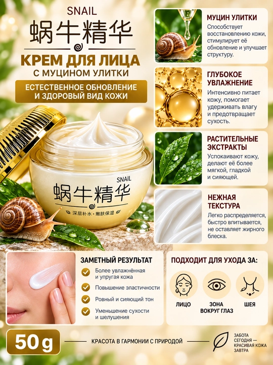 Hankey Snail — крем для лица с муцином улитки, 50 г