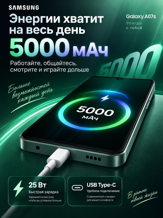 Smartfon Samsung Galaxy A07s 6.7" LCD 90Hz display 5000 mAh batareya