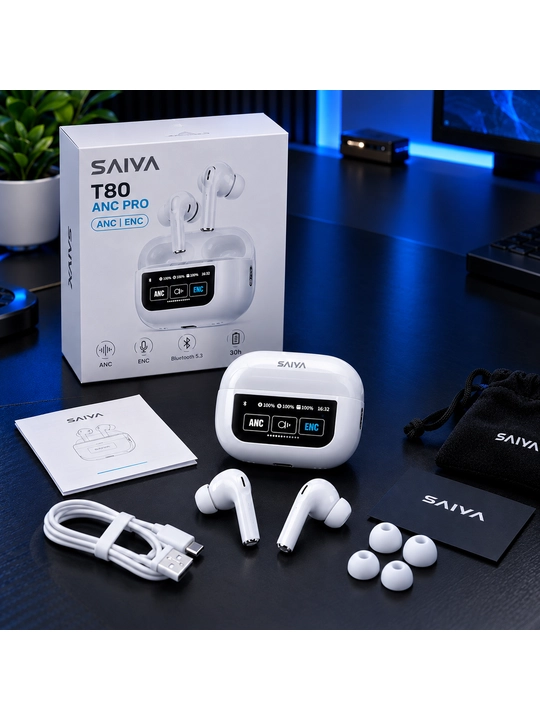Bluetooth simsiz naushnik SAIYA T80 ANC PRO keysi sensorlik