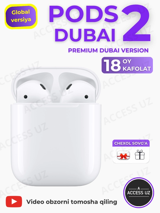 Simsiz quloqchinlar Pods 2, Bluetooth, mikrofonli naushnik, sensorli