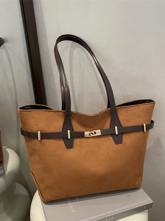 Ayollar uchun yelka tote sumkasi, katta sig‘imli zamsh ko‘rinishidagi sumka