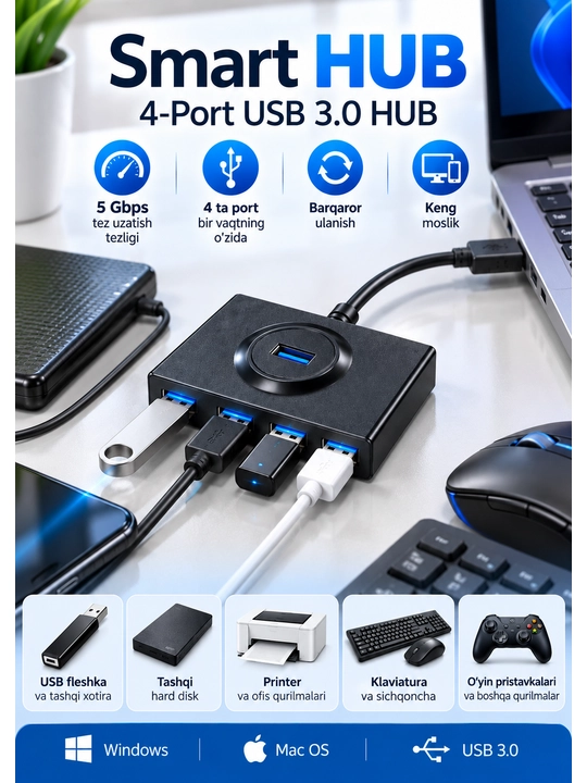 Smart HUB 4-Port USB 3.0 HUB, USB-разветвитель на 4 порта