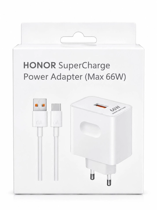 Huawei Honor 66W tez zaryadlovchi adapter, USB 6A, USB-C kabel, SuperCharge, oq rang