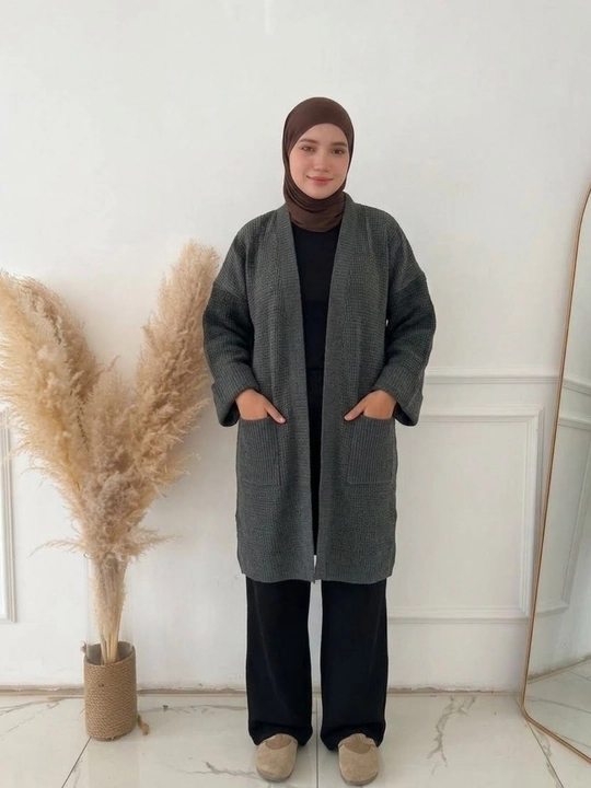 Ayollar uchun uzun to'qilgan kardigan cho'ntakli, kuzgi va qishki ustki kiyim 44-56
