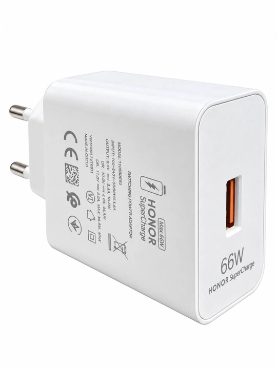 Huawei Honor 66W tez zaryadlovchi adapter, USB 6A, USB-C kabel, SuperCharge, oq rang