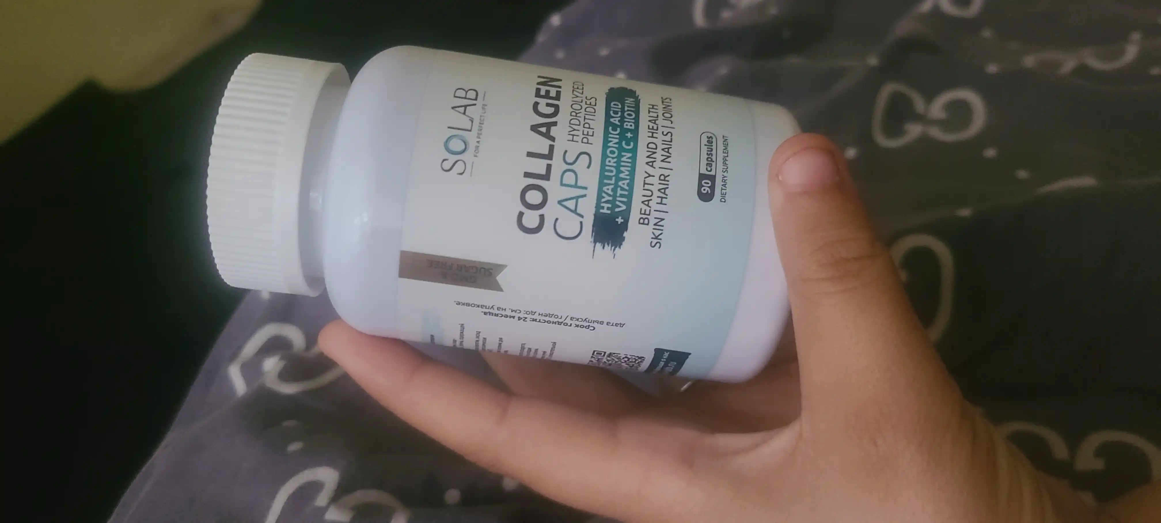 Kollagen kapsulada, SOLAB, C vitamini + Gialuron kislotasi + Biotin bilan, 90 kapsula