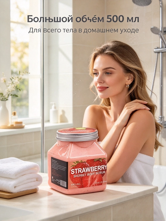 Malina smuzi tana skrabi 500ml, uy uchun, mevali hid, yumshoq eksfoliatsiya
