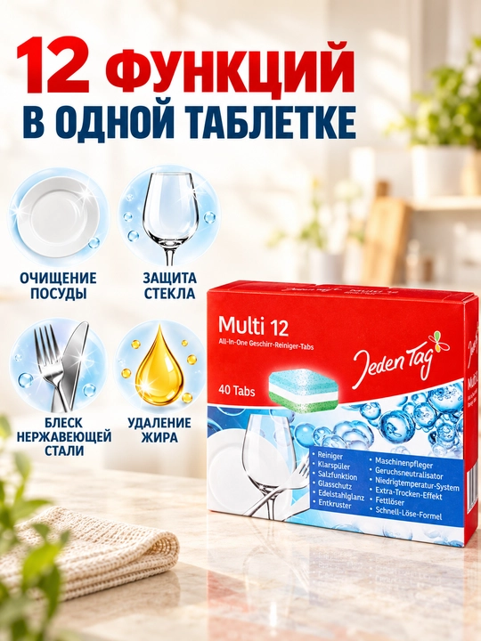 Таблетки для посудомоечной машины Jeden Tag Multi 5 / Multi 12, 40 или 60 шт
