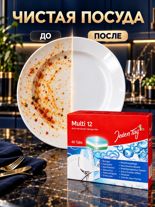 Таблетки для посудомоечной машины Jeden Tag Multi 5 / Multi 12, 40 или 60 шт