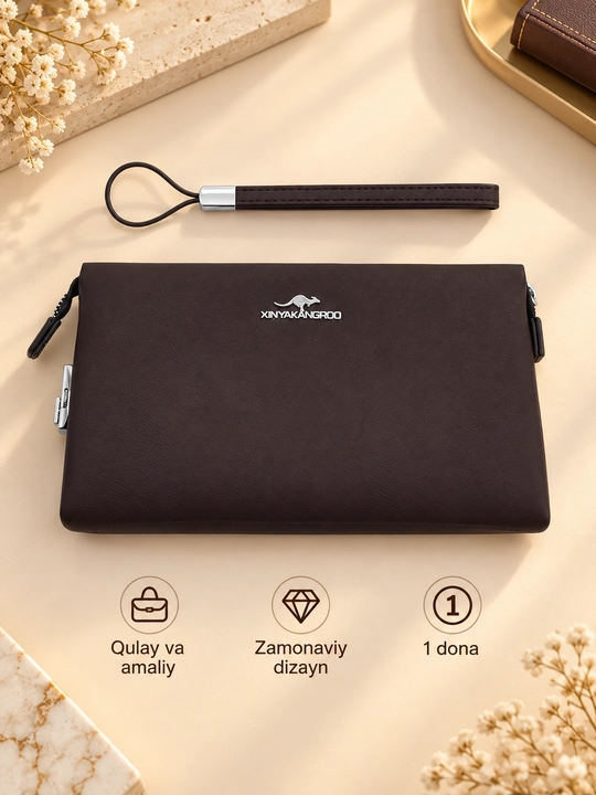 Мужской клатч Xinyakangro 15×20 см, экокожа, чёрный и коричневый