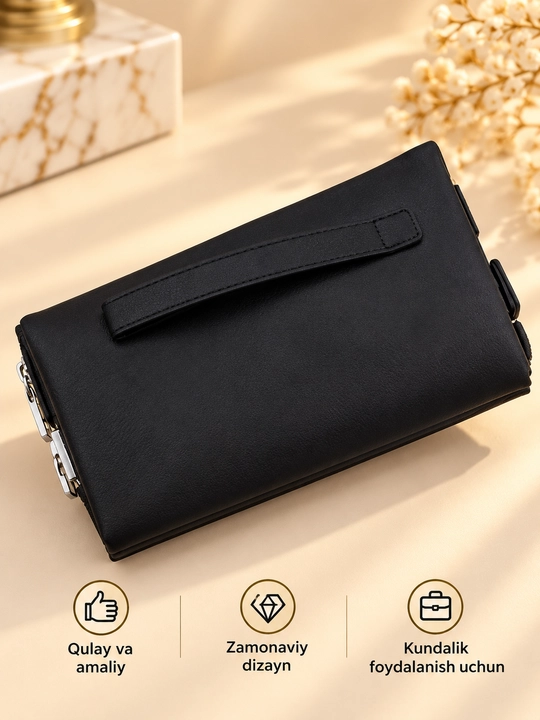 Мужской клатч Xinyakangro 15×20 см, экокожа, чёрный и коричневый