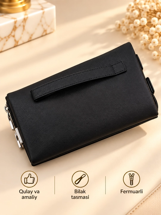Мужской клатч Xinyakangro 15×20 см, экокожа, чёрный и коричневый