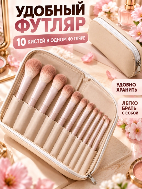 Набор кистей для макияжа с косметичкой