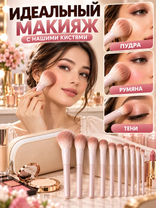 Набор кистей для макияжа с косметичкой