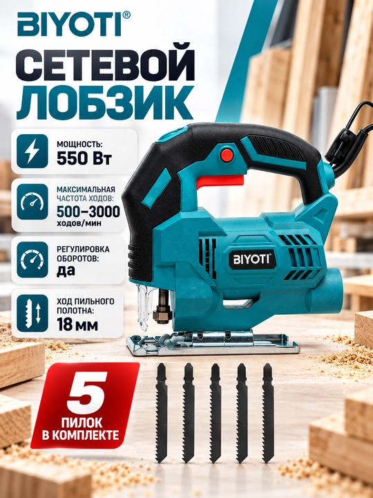 Лобзик сетевой BIYOTI 550 Вт, pегулировка оборотов - 