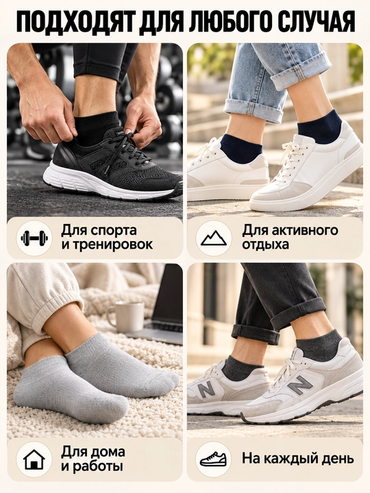 Paypoqlar uniseks, kalta, 5 juft, 40-47