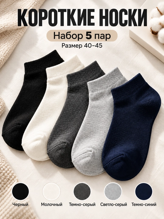 Носки унисекс, короткие, 5 пар, 40-47 - 