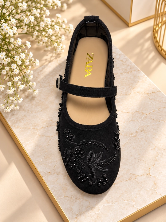 Женские балетки ZARA, элегантный дизайн с жемчугом, удобная и стильная обувь - 
