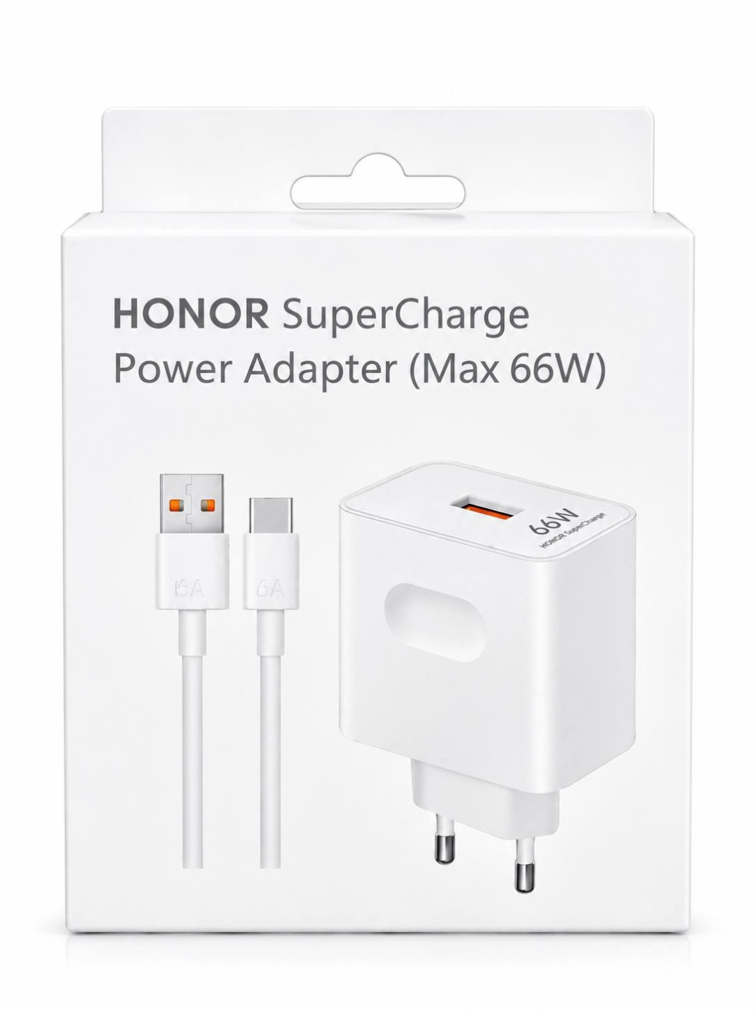 Huawei Honor 66W tez zaryadlovchi adapter, USB 6A, USB-C kabel, SuperCharge, oq rang