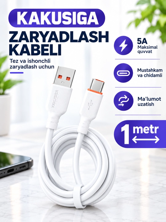 Кабель для зарядки KAKUSIGA KSC-1032, 5A, 1 м - 